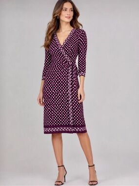 White House Black Market Plum & White Printed Wrap Midi Dress
